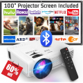 DR.J Professional Mini Projector with Bluetooth 5.1 and 100" Screen, Full HD HDMI 1080P 170" Display Supported